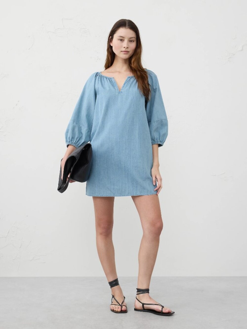Banana Republic Puff Sleeve Mini Chambray Denim Dress American Preppy Size S NWT